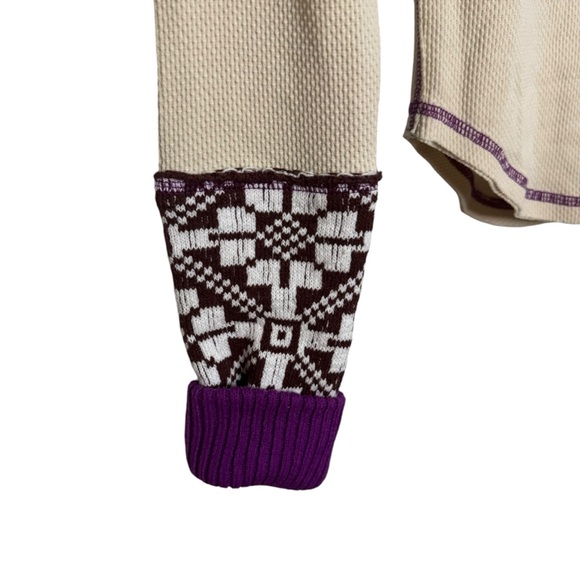 Free People ivory Thermal Waffle Knit Top purple accent size Small NWT - Picture 3 of 8